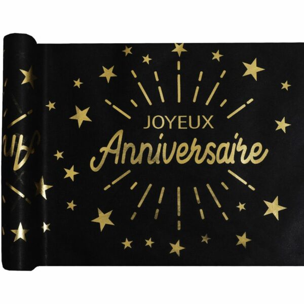 Chemin de table joyeux anniversaire or et noir