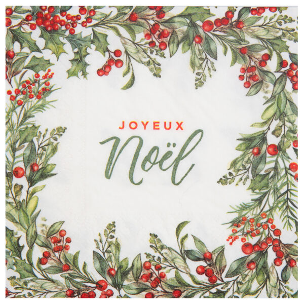 Serviettes Joyeux Noël houx rouge x20