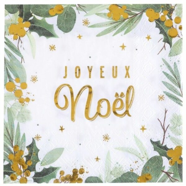 Serviettes houx détails dorés