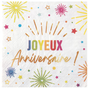 Serviettes Festicolor Anniversaire Blanc ou Noir