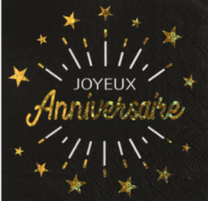 Serviette joyeux anniversaire noir et gold x10