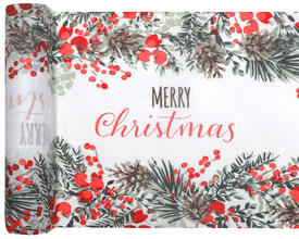 Chemin de table houx rouge Merry Christmas
